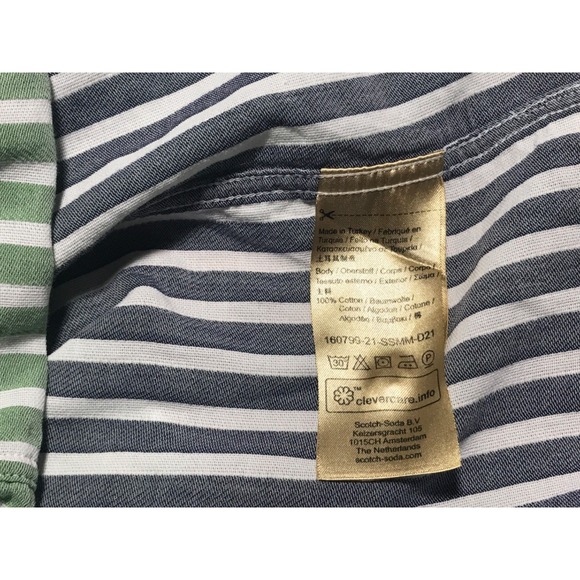 SCOTCH & SODA AMSTERDAM Shirt Mens Medium Green Striped Short Sleeve Button Up - Picture 10 of 11